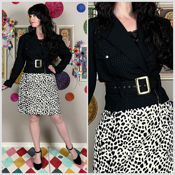 Vintage 1990s Black Crop Belted Moto Jacket